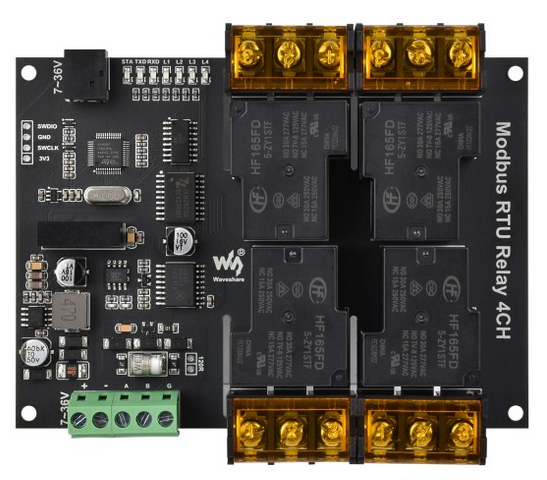 Módulo industrial 4 relés Modbus RTU con RS485, 30A