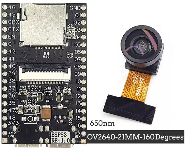 Módulo WiFi/Bluetooth ESP-32-S3 N16R8 con cámara OV2640 160°. USB tipo C