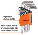 Juego de 9 llaves torx con organizador abatible. TRUPER