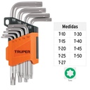 Juego de 9 llaves torx con organizador abatible. TRUPER