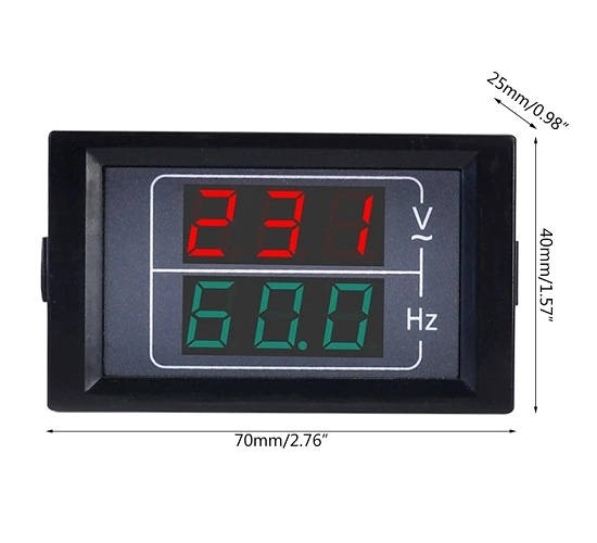 Medidor de voltaje y frecuencia. 500VAC, 99.9Hz