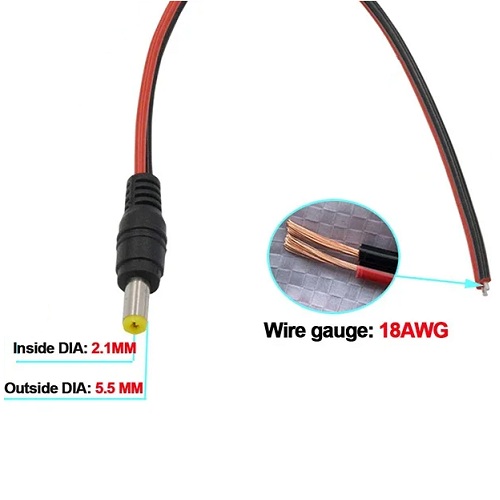Cable de alimentación DC macho. 5.5 x 2.1 mm. Negro. 25 cm