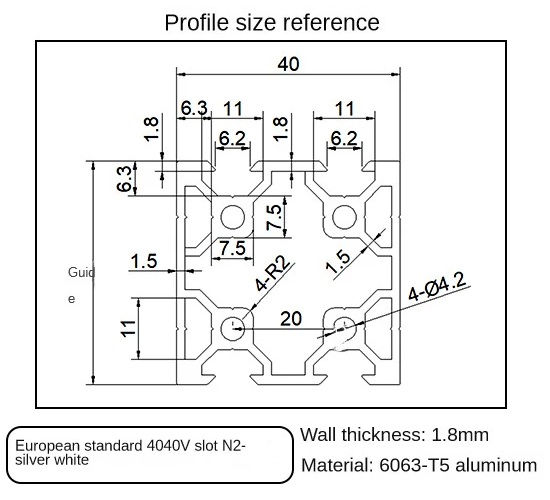 Perfil de aluminio 4040V-N2 para CNC. 1 metro​