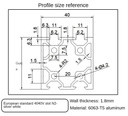 Perfil de aluminio 4040V-N2 para CNC. 1 metro​