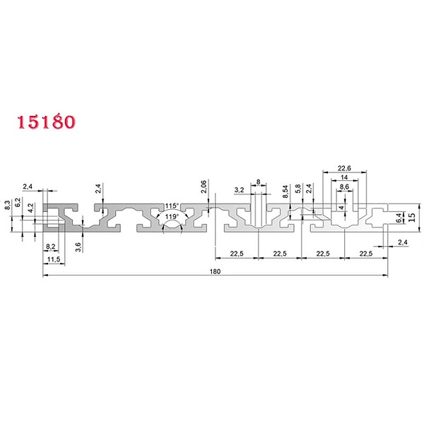 Perfil de aluminio 15180 para CNC. 1 metro