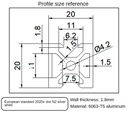 Perfil de aluminio 2020V-N2 para CNC. 2 metros