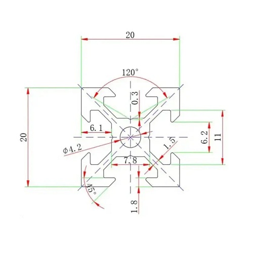 Perfil de aluminio 2020V para CNC. 2 metros