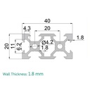 Perfil de aluminio 2040V para CNC. 2 metros