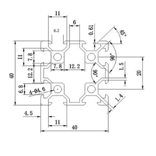 Perfil de aluminio 4040V para CNC. 2 metros