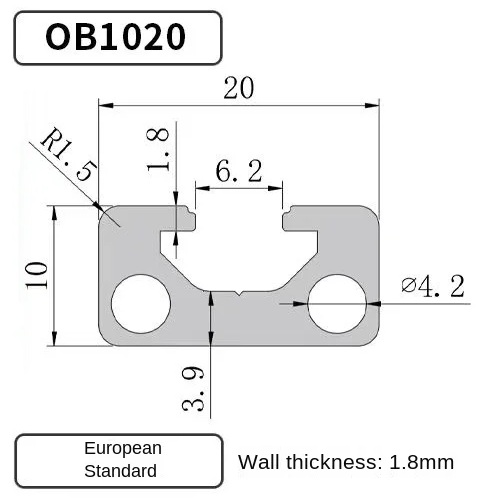 Perfil de aluminio OB1020 para CNC