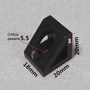 Conector de bloque triangular de ángulo recto, perfil 2020. 2 orificios. Negro