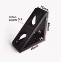 Conector de bloque triangular de ángulo recto, perfil 2020. 4 orificios. Negro