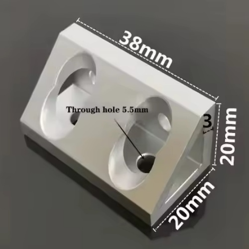 Conector de bloque triangular de ángulo recto, perfil 2040. 4 orificios. Gris