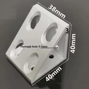 Conector de bloque triangular de ángulo recto, perfil 2040. 8 orificios. Gris
