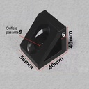 Conector de bloque triangular de ángulo recto, perfil 4040. 2 orificios. Negro