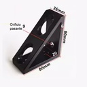 Conector de bloque triangular de ángulo recto, perfil 4040. 4 orificios. Negro