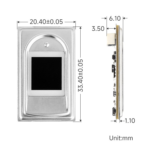 Sensor de huellas dactilares capacitivo rectangular (F). UART y USB.
