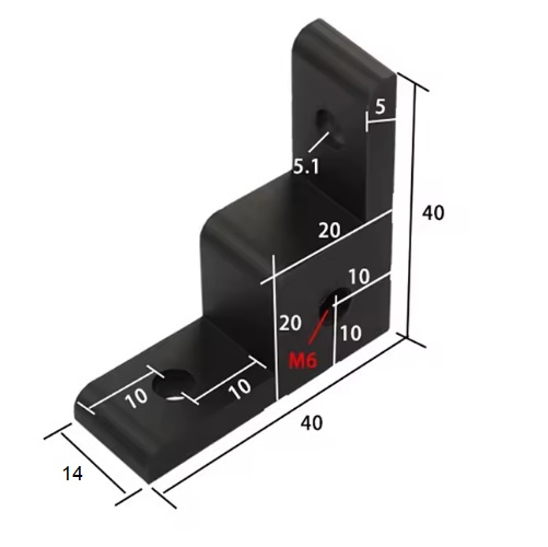 Conector de anclaje de rueda para perfil 2020. Negro