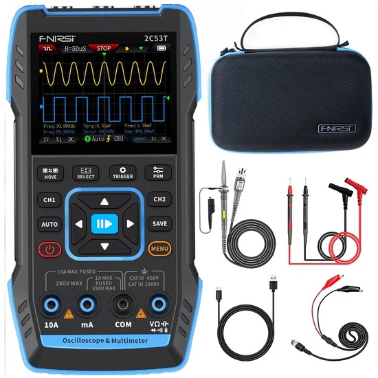 Osciloscopio digital 3 en 1. 50MHz 250MS/S. FNIRSI® 2C53T