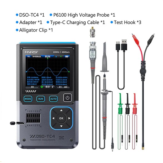 Osciloscopio digital 3 en 1. 10MHz 48MS/S. FNIRSI® DSO-TC4