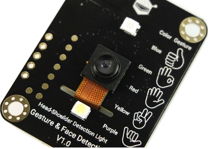 Sensor de detección de gestos y rostros con IA Edge. Offline. 5 Gestos, 10 Rostros, 3m (Compatible con Arduino/ RPi/ ESP32)