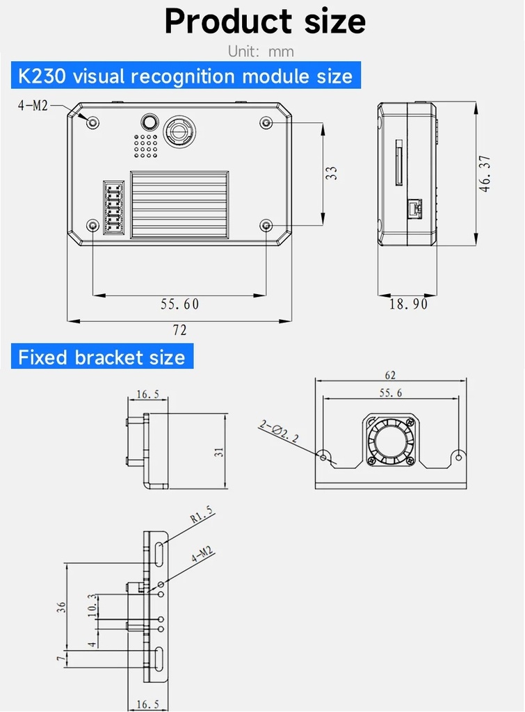 Módulo de reconocimiento visual K230. Con soporte
