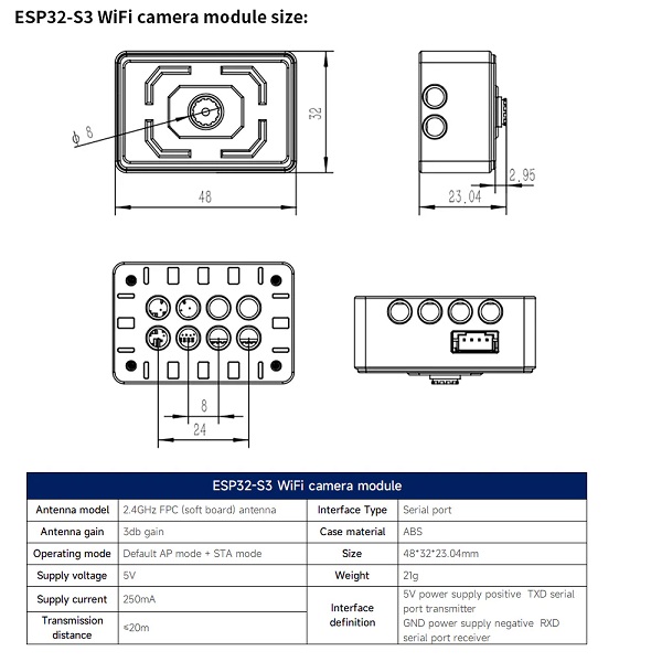 Módulo de visión con IA. WiFi ESP32-S3. Con soporte fijo