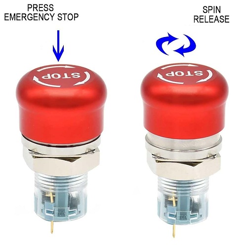 Botón pulsador de emergencia 16mm. 3 pines