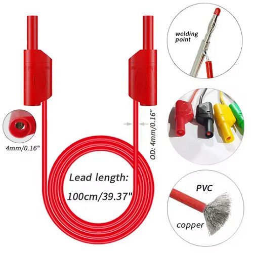 Kit de 5 cables banana a banana aisladas. 20A. 5 colores