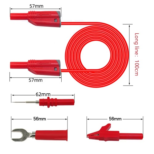 Kit de 5 cables banana a banana aisladas y conectores. 5 colores