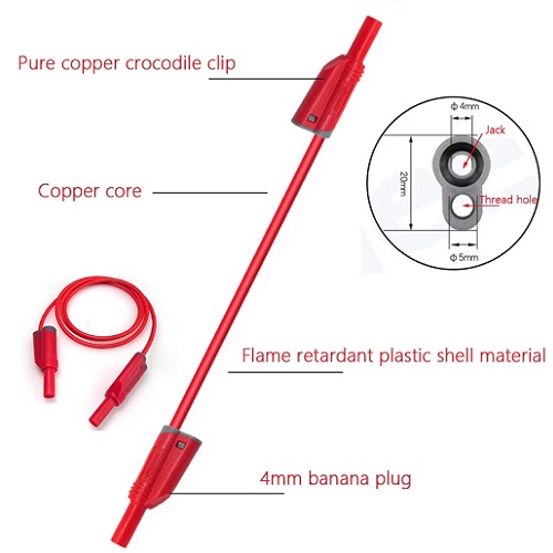 Kit de 5 cables banana a banana aisladas y conectores. 5 colores