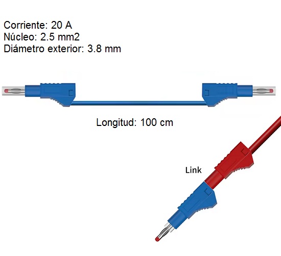 Cable banana a banana con conector aislado retráctil. Azul