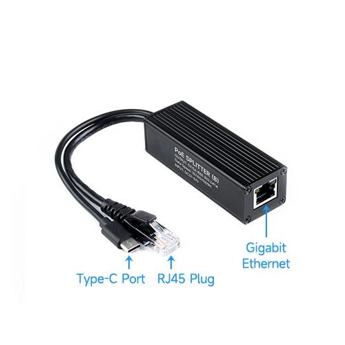 Divisor PoE Gigabit industrial. Puerto de salida USB tipo C.