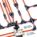 Acople rápido distribuidor de  5 vías para tubo de aire de 4mm. PE