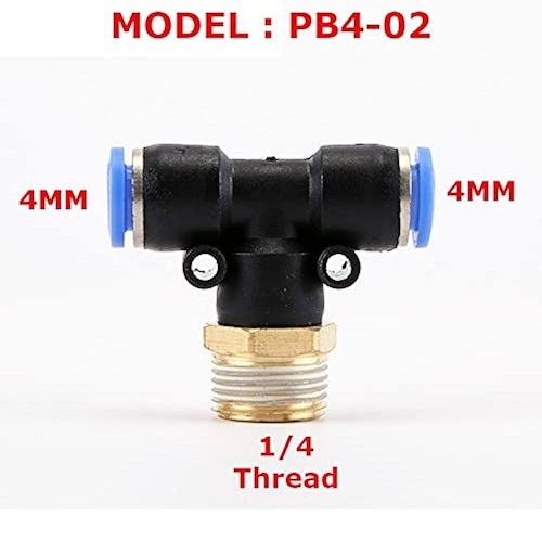 Acople rápido en T roscado para tubo de aire de 4mm PB