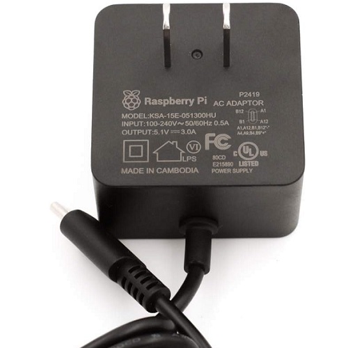 Adaptador original Raspberry Pi 5.1V 15W. Negr
