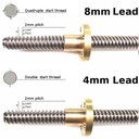 Tuerca T8 Paso 2mm, Avance 8mm. Para varilla trapezoidal de 4 hilos