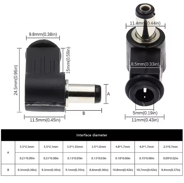 Conector Plug DC en ángulo. 5.5x2.1mm