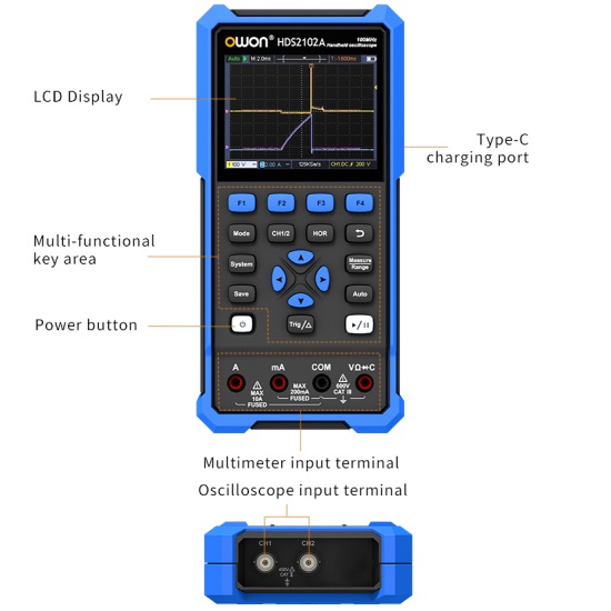 Osciloscopio de diagnóstico automotriz HDS2102A. 100MHz