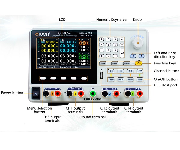 Fuente de alimentación DC ODP8354. 4 canales Owon