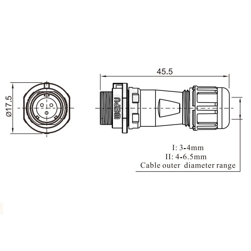 Conector macho impermeable de 3 pines SP1111C/P3II