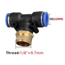 Acople rápido en T roscado para tubo de aire de 12mm. PB