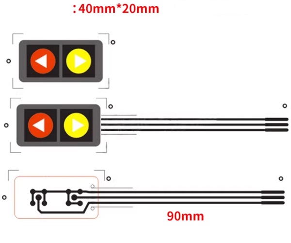 Teclado matricial de membrana 2 teclas con símbolos