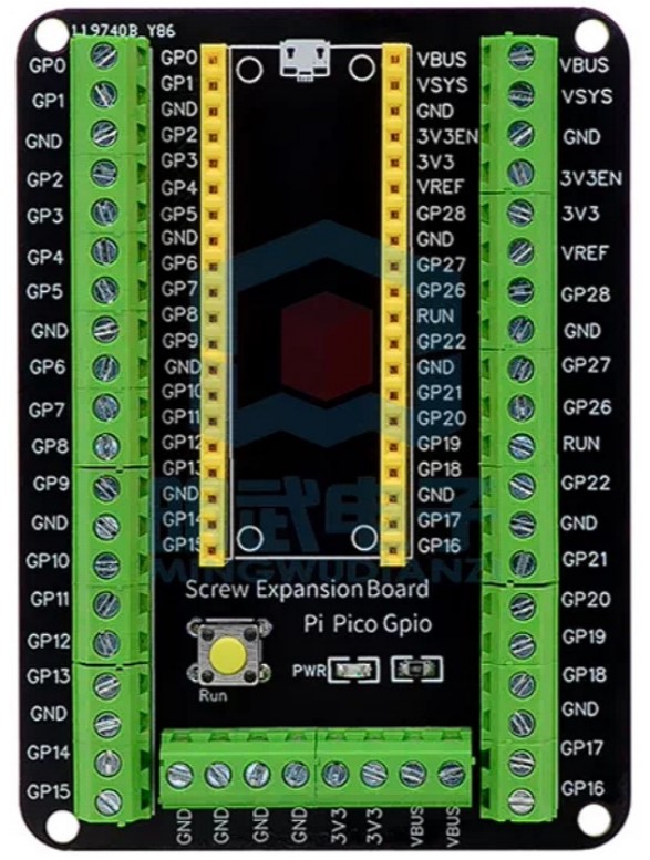 Shield de expansión con borneras GPIO para Raspberry Pico