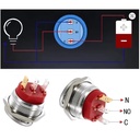 Suiche balancín metálico 3 pines 2 posiciones. Con logo, 12V, 16mm. Rojo