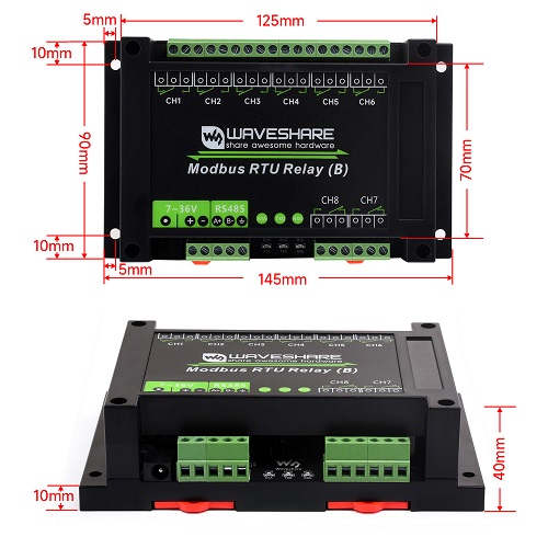 Módulo de relé industrial Modbus RTU de 8 canales (B) con interfaz RS485, circuitos de protección de aislamiento múltiple. 7-36V