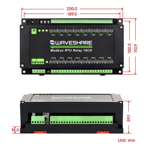 Módulo de relé Modbus RTU de 16 canales, interfaz RS485, con múltiples circuitos de protección de aislamiento