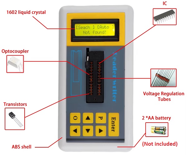 Probador de circuitos integrados y transistores