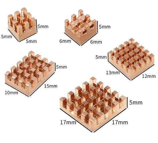 Kit de 5 disipadores dorados de Cobre para Raspberry Pi 5