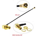 Cable RF IPX a SMA hembra. En ángulo. RF1.13 de 15cm